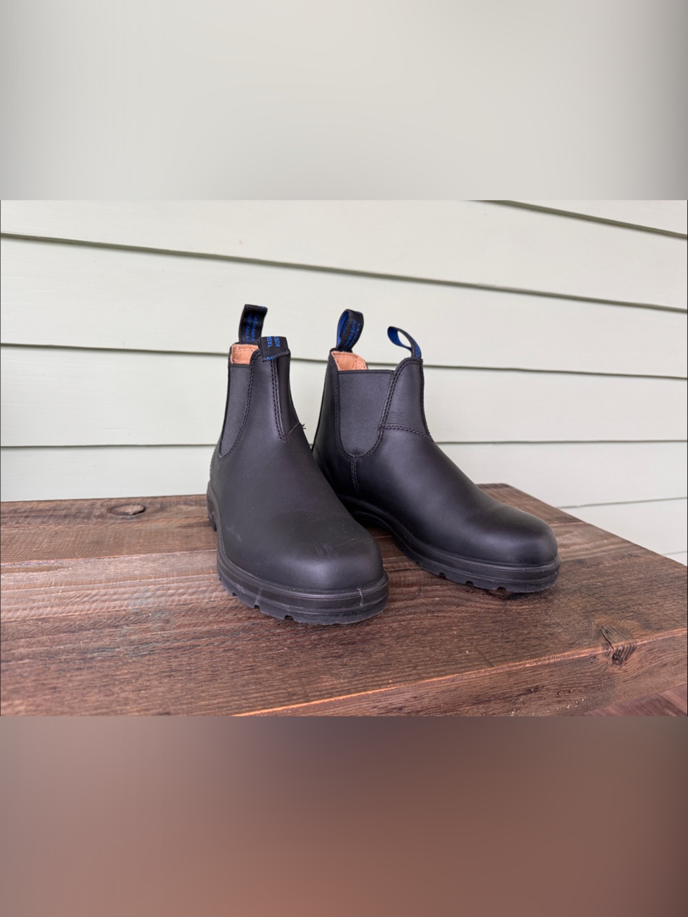 Blundstone Black Chelsea Rain Boots with Blue Pull Tabs